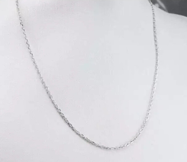 925 Sterling Silver 14K White Gold Plated 18 inch Cable Chain Gift Free Shipping