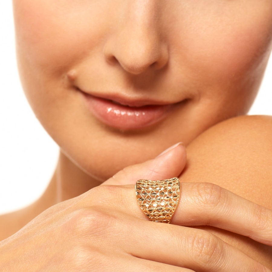 Technibond Concave Diamond Cut Filigree Band Ring 14K Gold Clad Silver 925