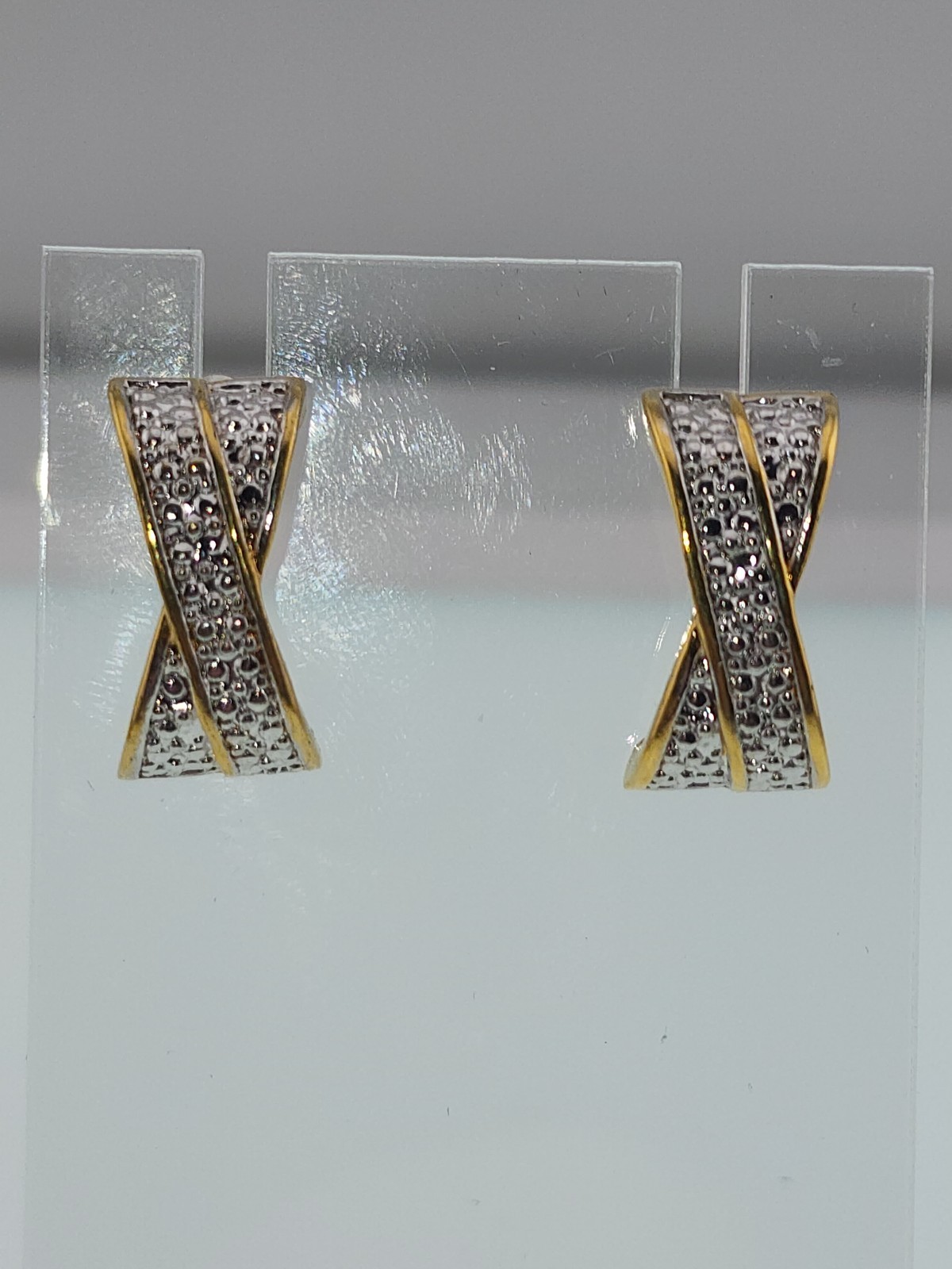 Gold & Silver Tone Crisscross Ribbon Design Post Back Stud Earrings