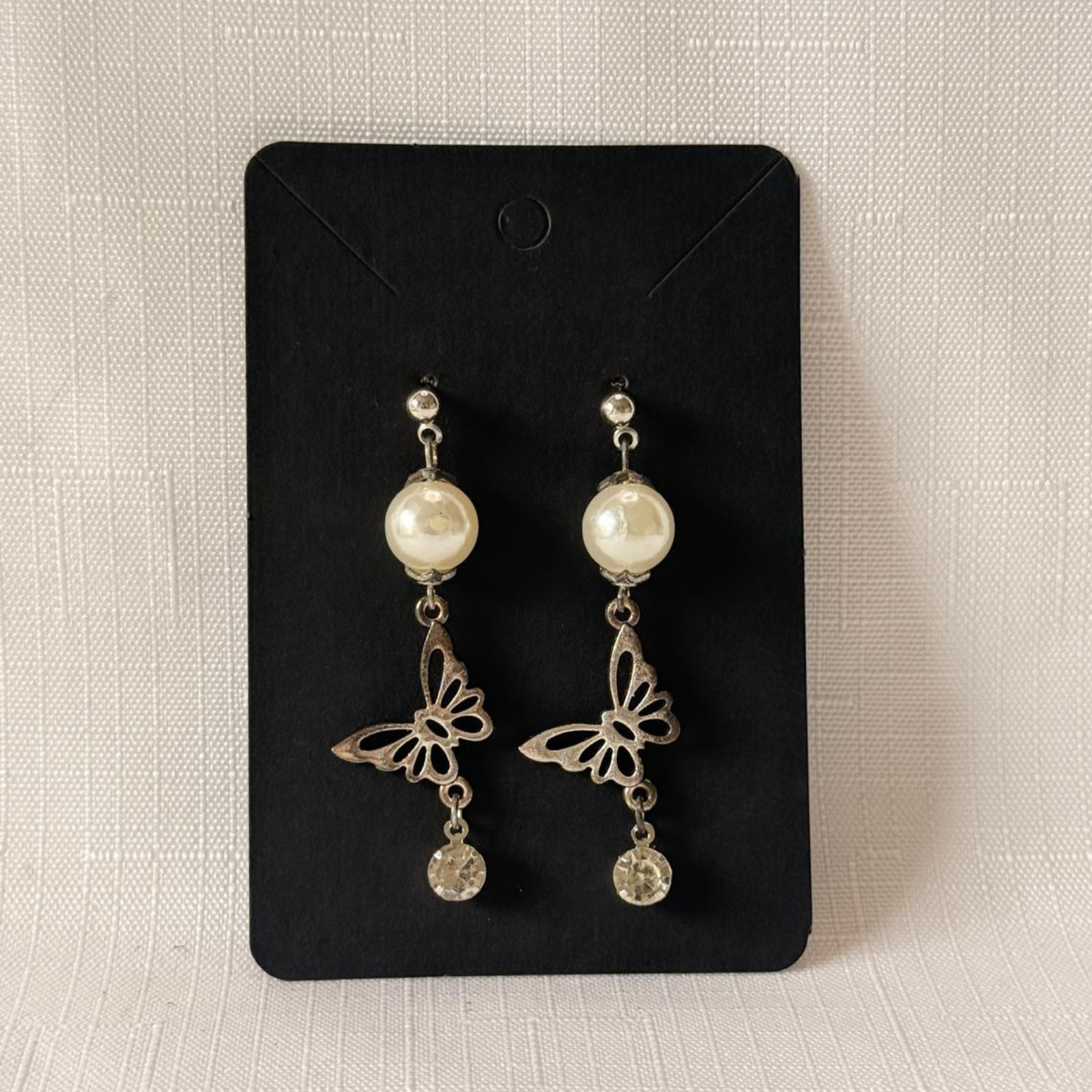 Angel Wing Earrings Silver Pearl Handmade Beaded Dangle Jewelry Gift