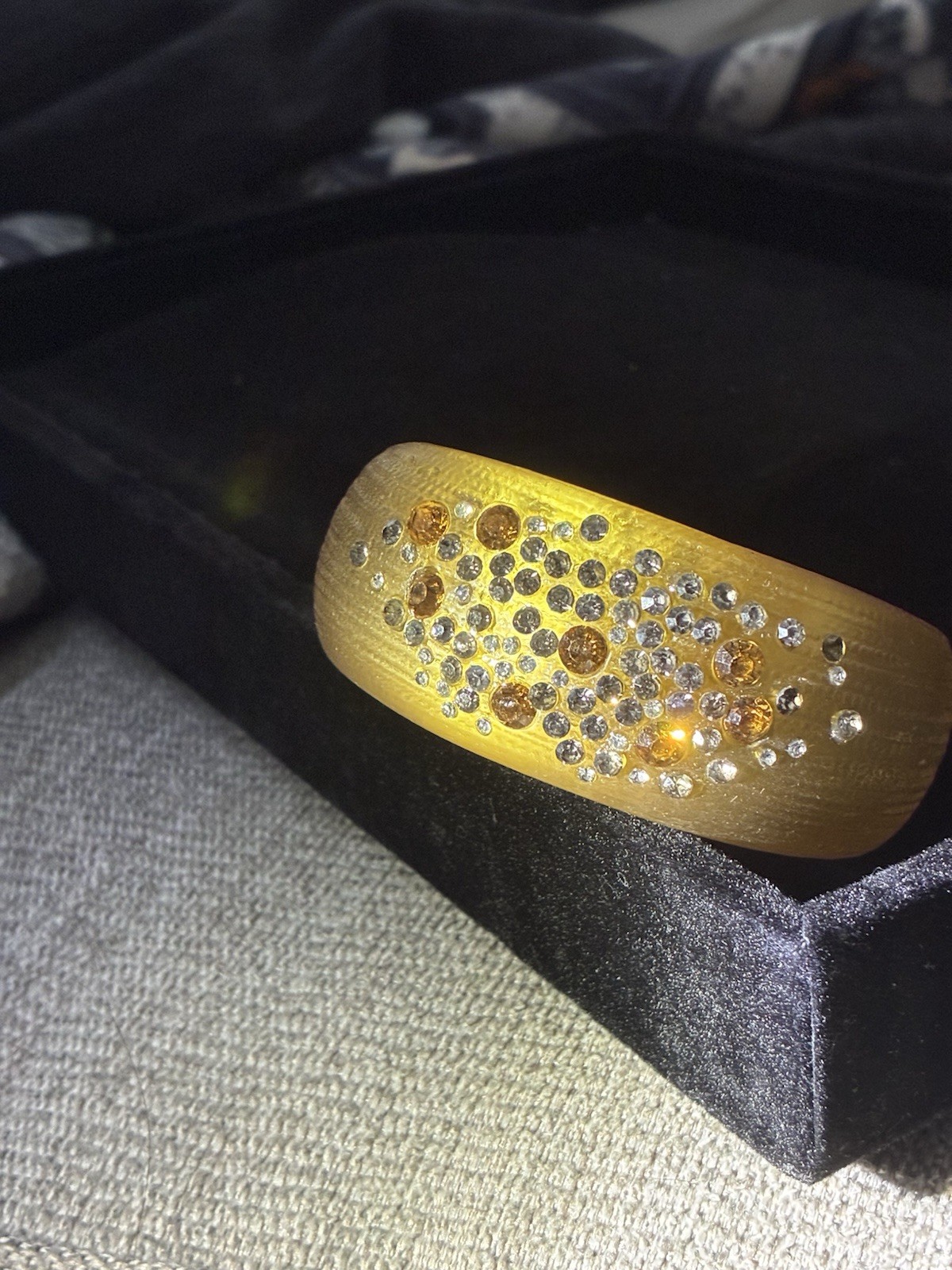 Alexis Bittar Gold Wide Lucite Star Dust Crystals Textured Bangle Bracelet