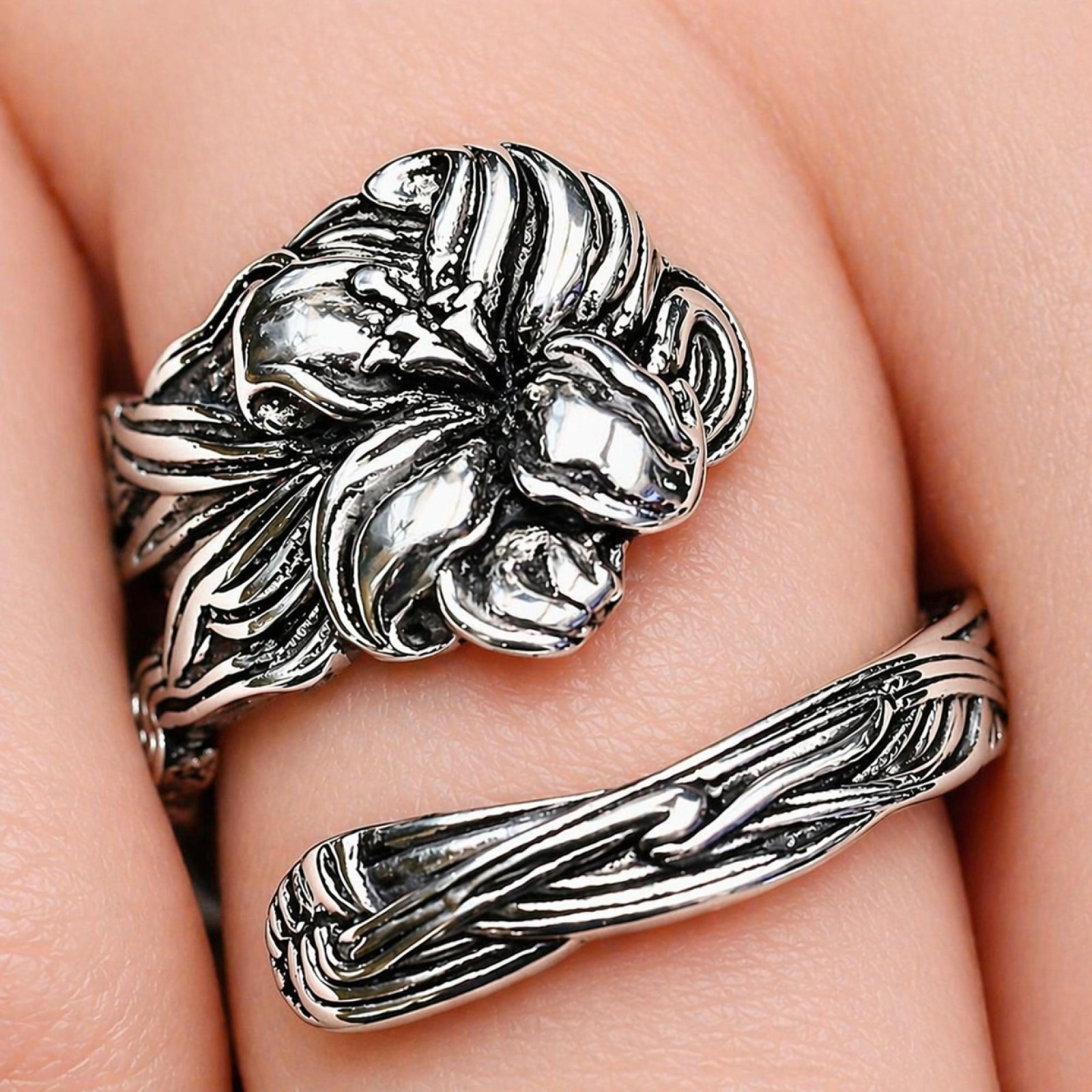 Lily Flower Spoon Ring Adjustable Silver Plated Stargazer Floral Boho & Boxed