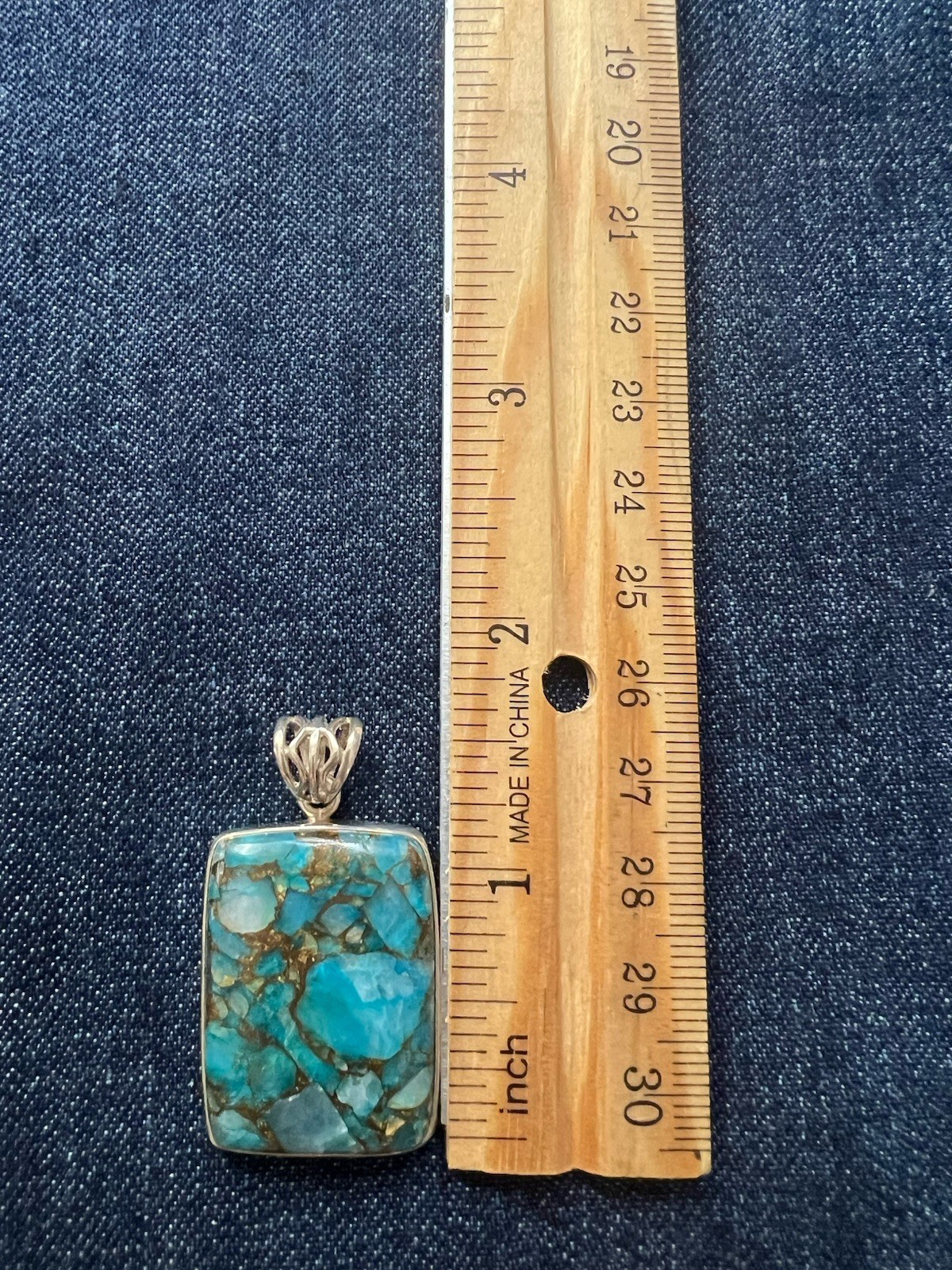 Blue Turquoise with gold lines Rectangle Pendant