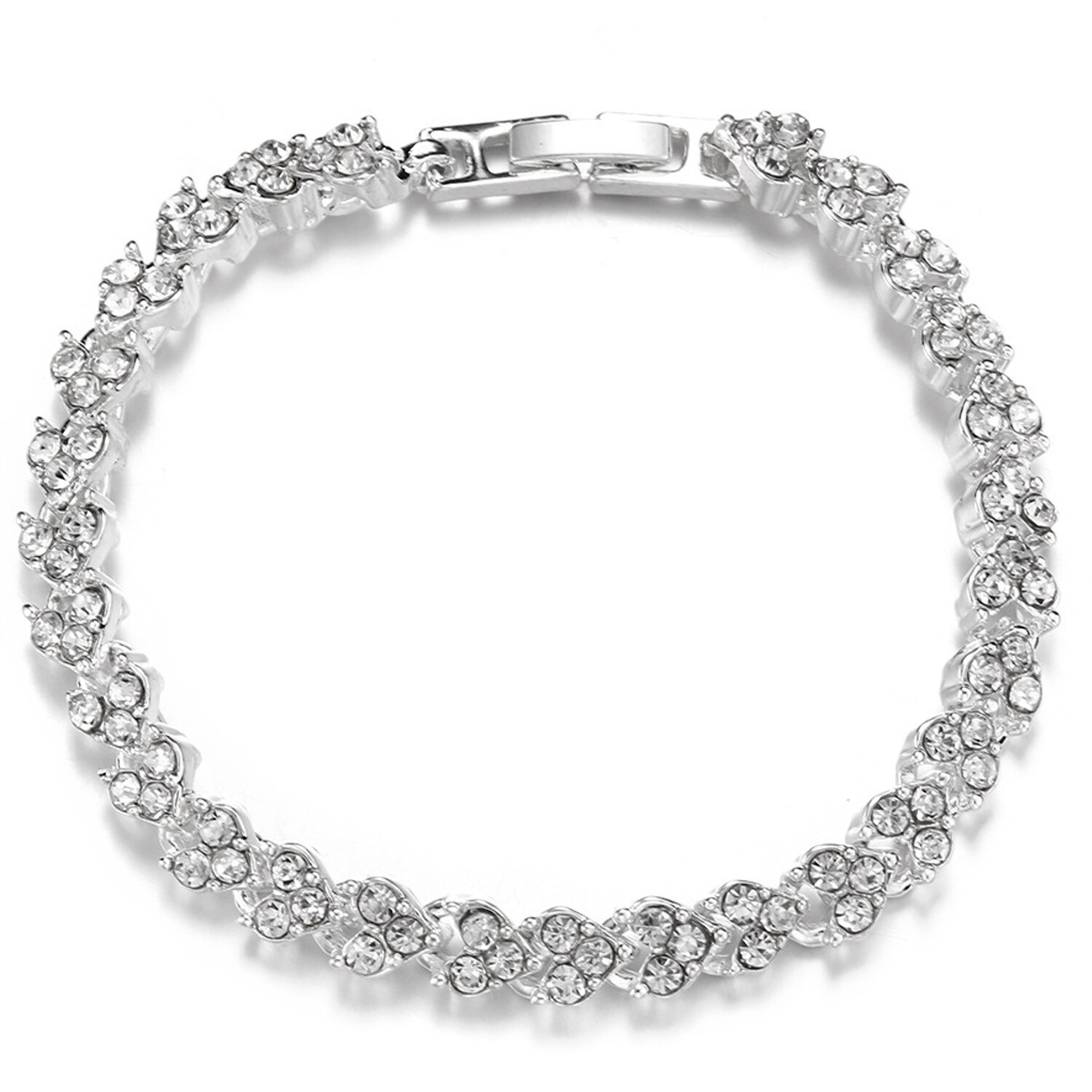 Sparkling Three Rhinestone Hearts Silver Gold Plated 6.5 Inch Fashion Bracelet