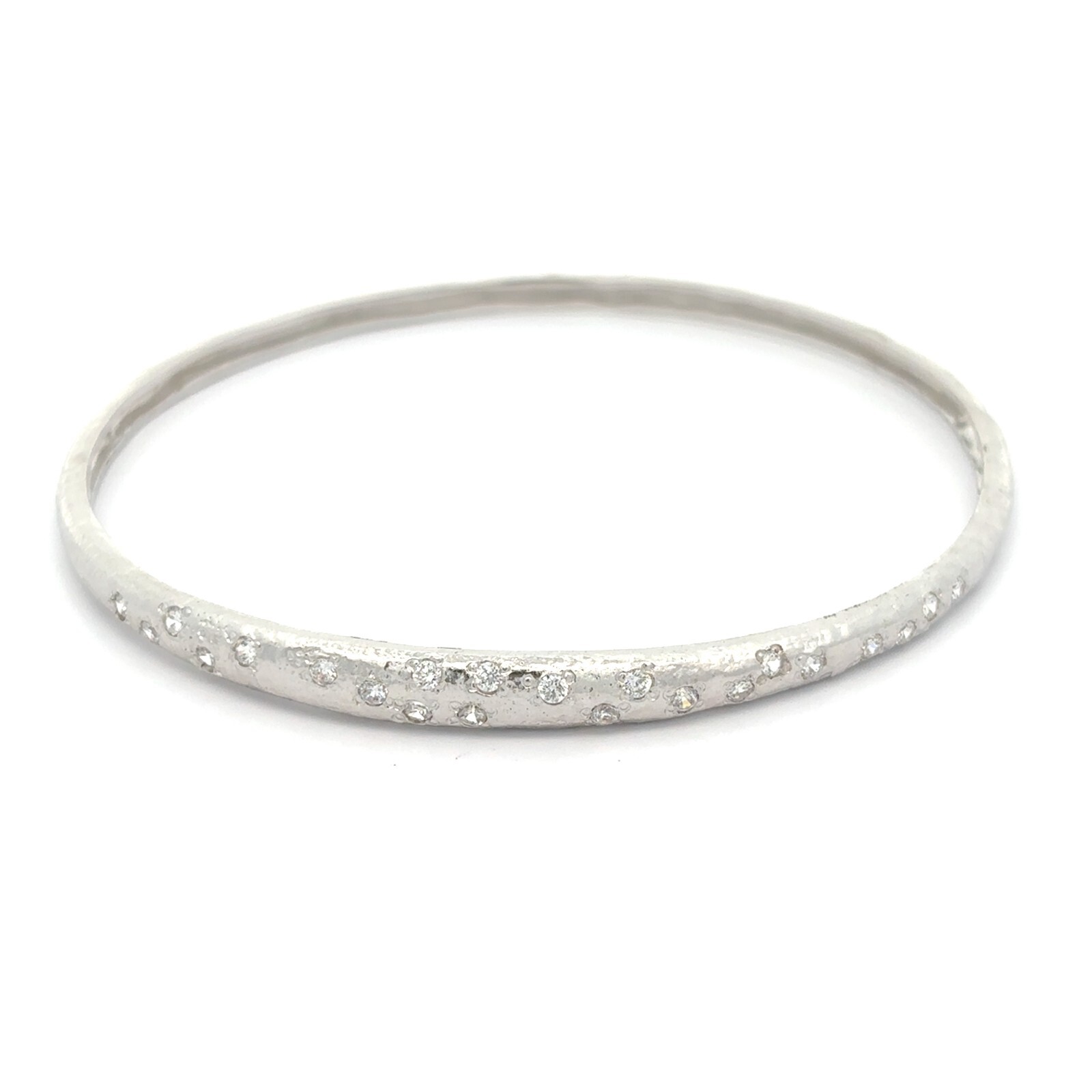 Thin Hinge Bangle w/ Cubic Zirconia Bracelet 925 Sterling Silver 6.1CM for Women