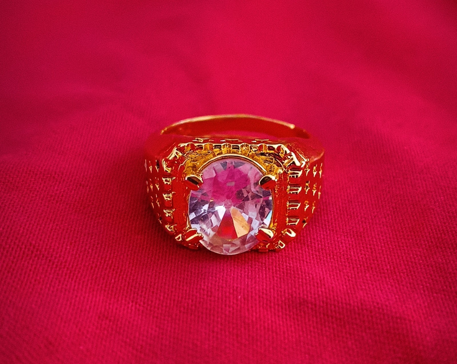 Gold Plated Statement Ring with Clear Stone – Men’s/Women’s Fashion Jewelry