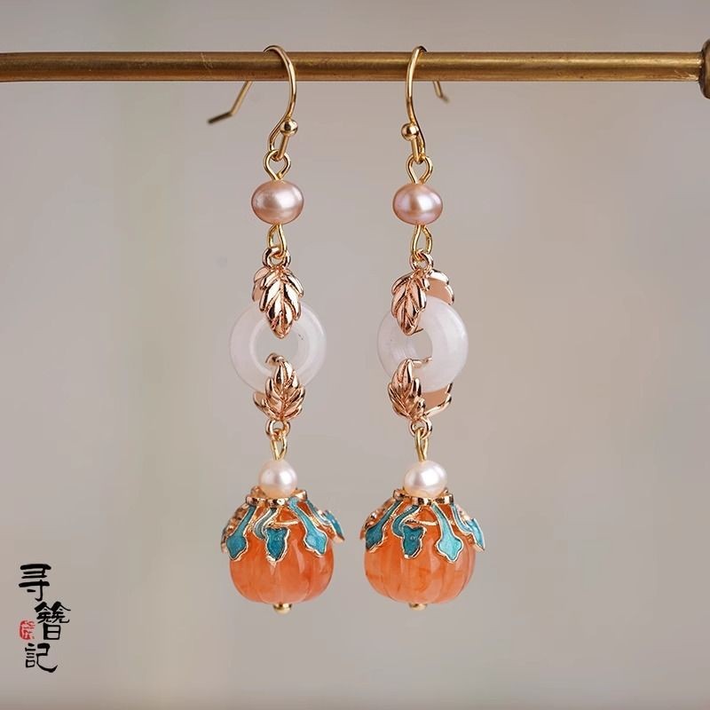 New Chinese Style Qipao Earrings Ethnic Orange Jewelry for Women