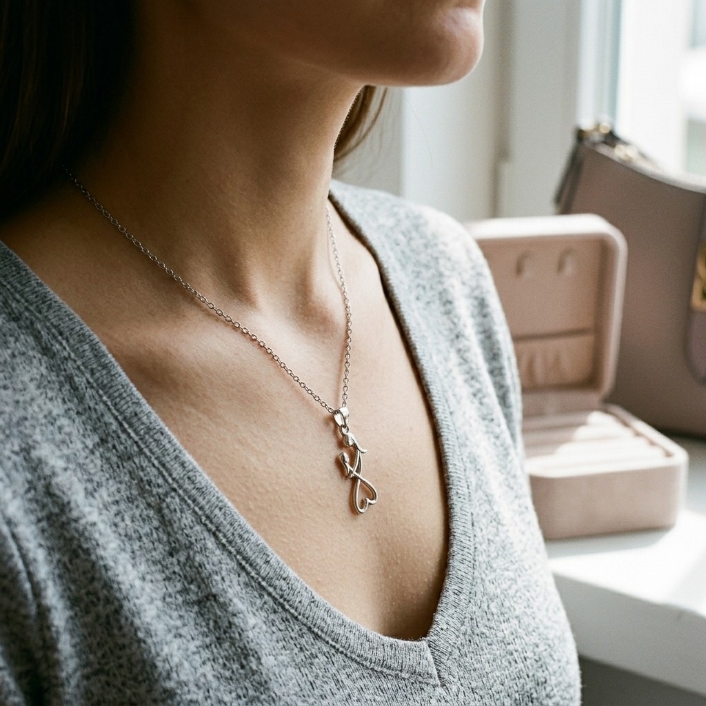 Silver Tone Mother Daughter Pendant Necklace 40+5cm Chain Gift for Mom