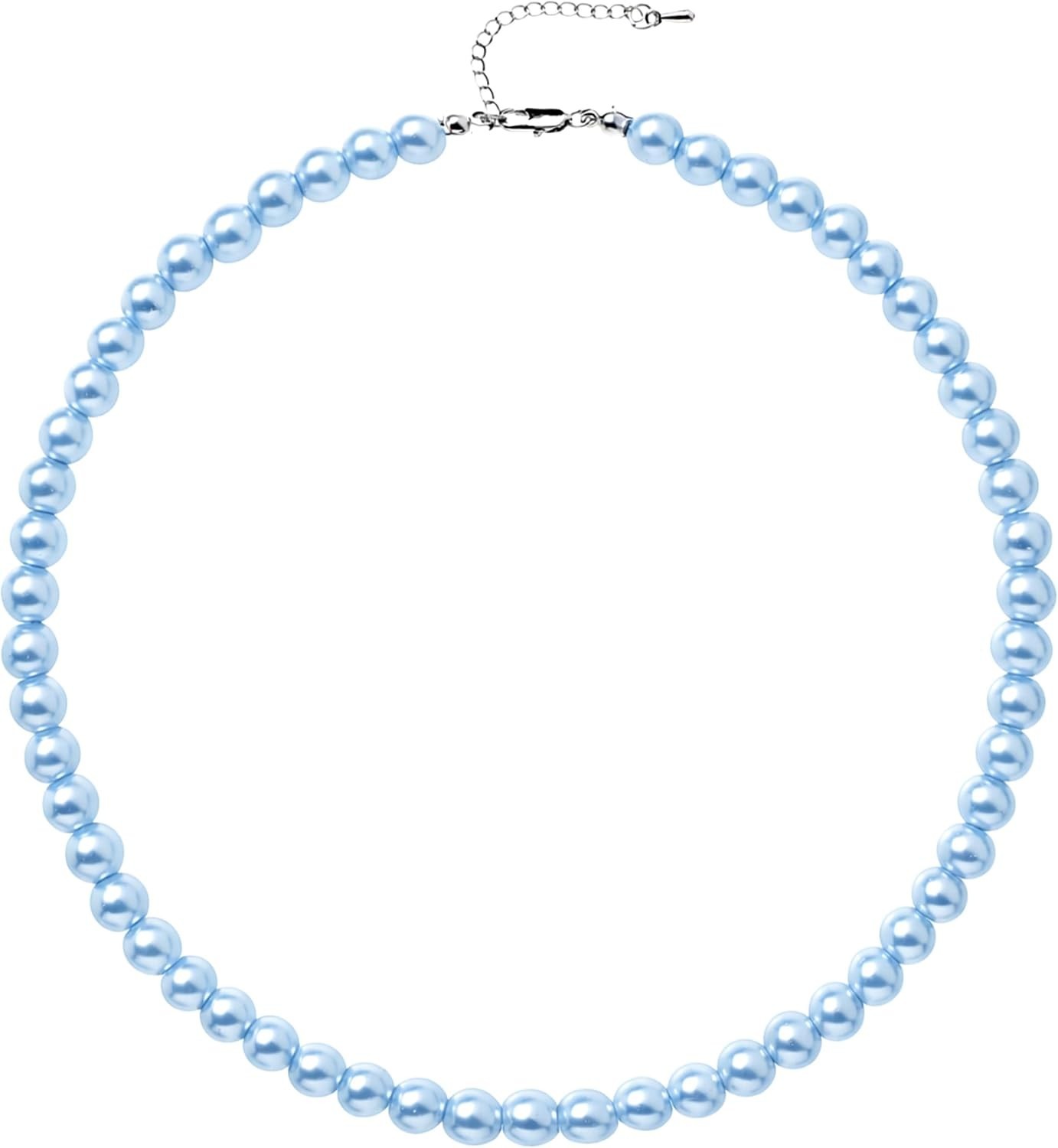 Elegant Baby Blue Round Imitation Pearl Necklace for Brides & Special Occasions