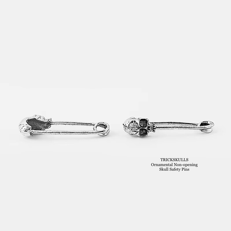 (3) Skull Head Non-Opening Retro Silver Safety Pins Ornaments Charms DIY Crafts