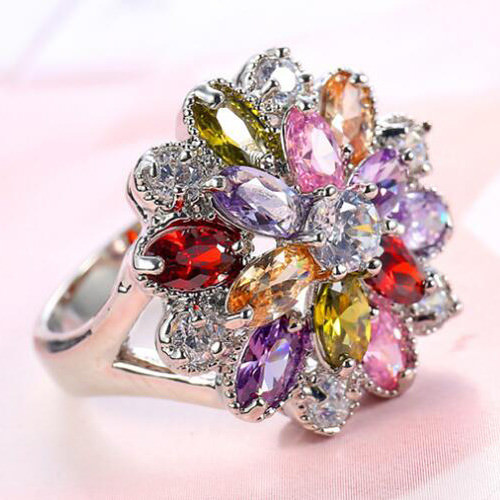 Gorgeous Shiny Monalisa Natural Amethyst Morganite Peridot Silver Ring Size 6-10