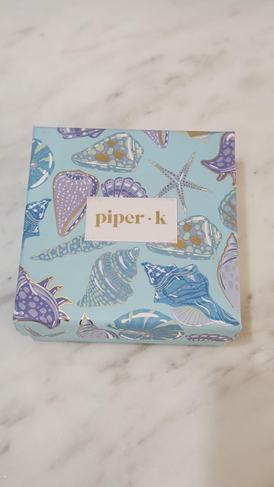 NiB! Piper K Dyed Blue Jade Glass Pearl, Seashell Gold Dangle Earrings