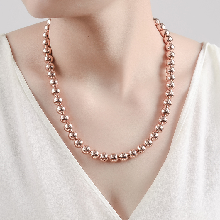 925 Silver Filled / Rose Gold GF Solid Ball Beads Charm Necklace 20″ 4MM – 10MM