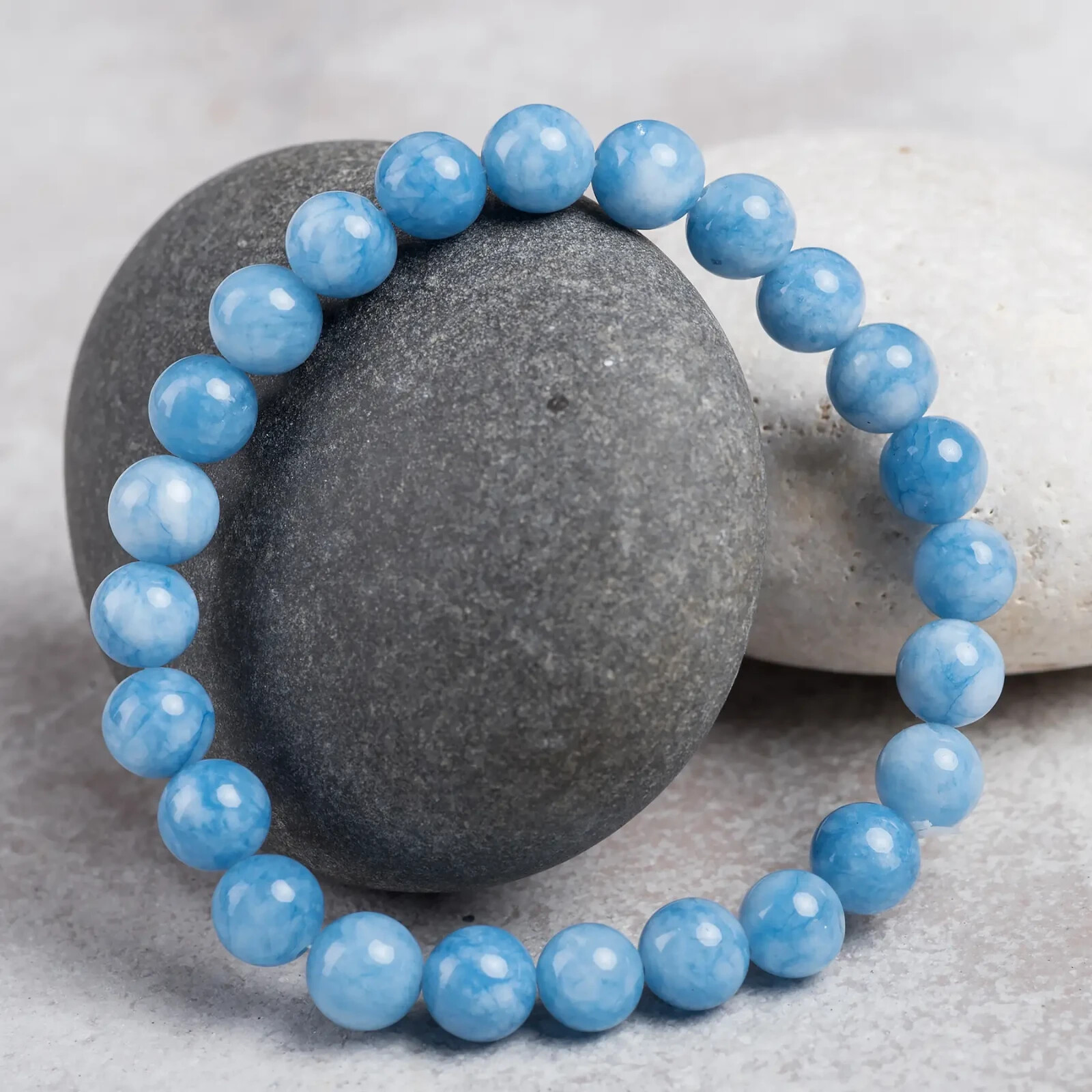 Aquamarine Stone Beaded Bracelet 8mm Natural Gemstone Stretch Bracelet Handmade