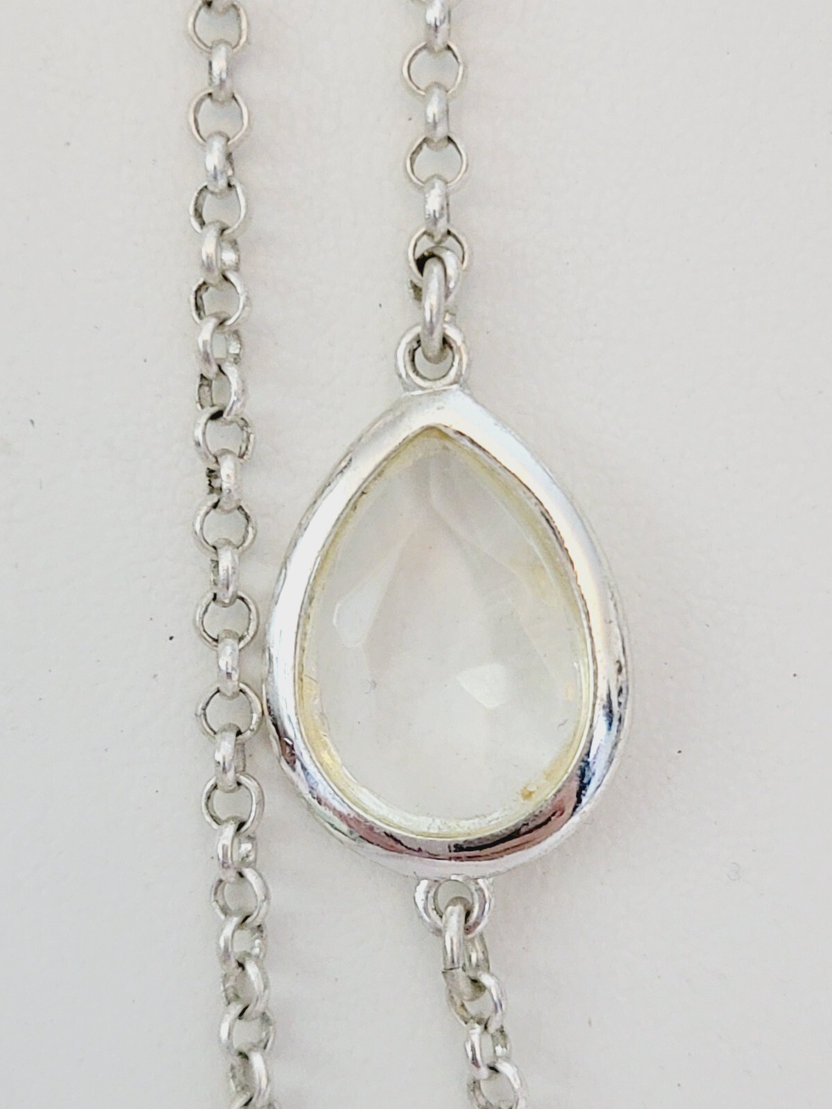 Alfani Glass Faceted Bezel Stones Mixed Shapes Silver Tone Chain Necklace 38″ L