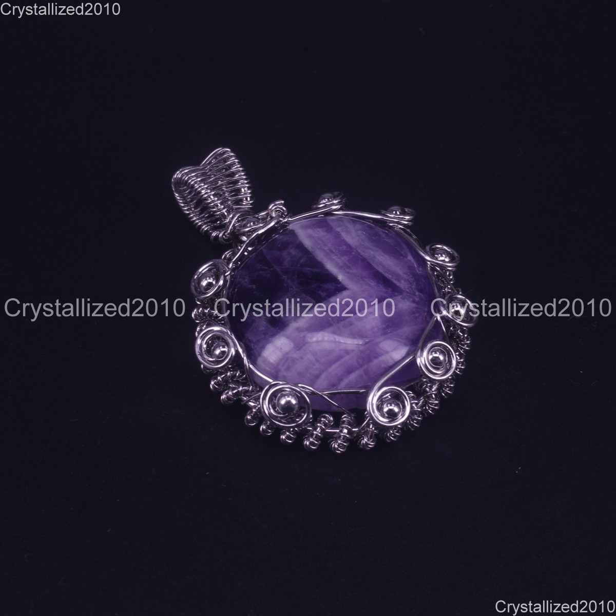 Natural Gemstone Hand Wrap Round Chakra Healing Pendant Beads Silver 35x49mm