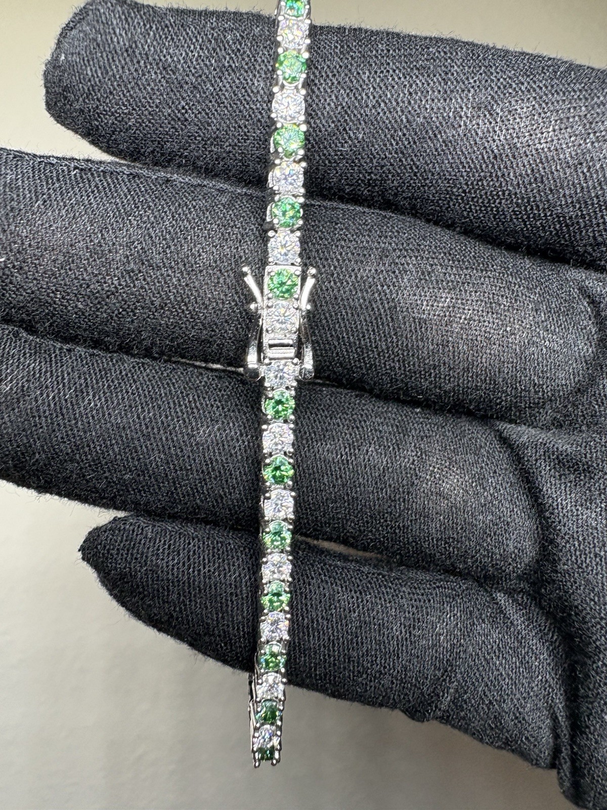“Tennis Chain Bracelet” Green Moissanite S925 7.5in 3mm