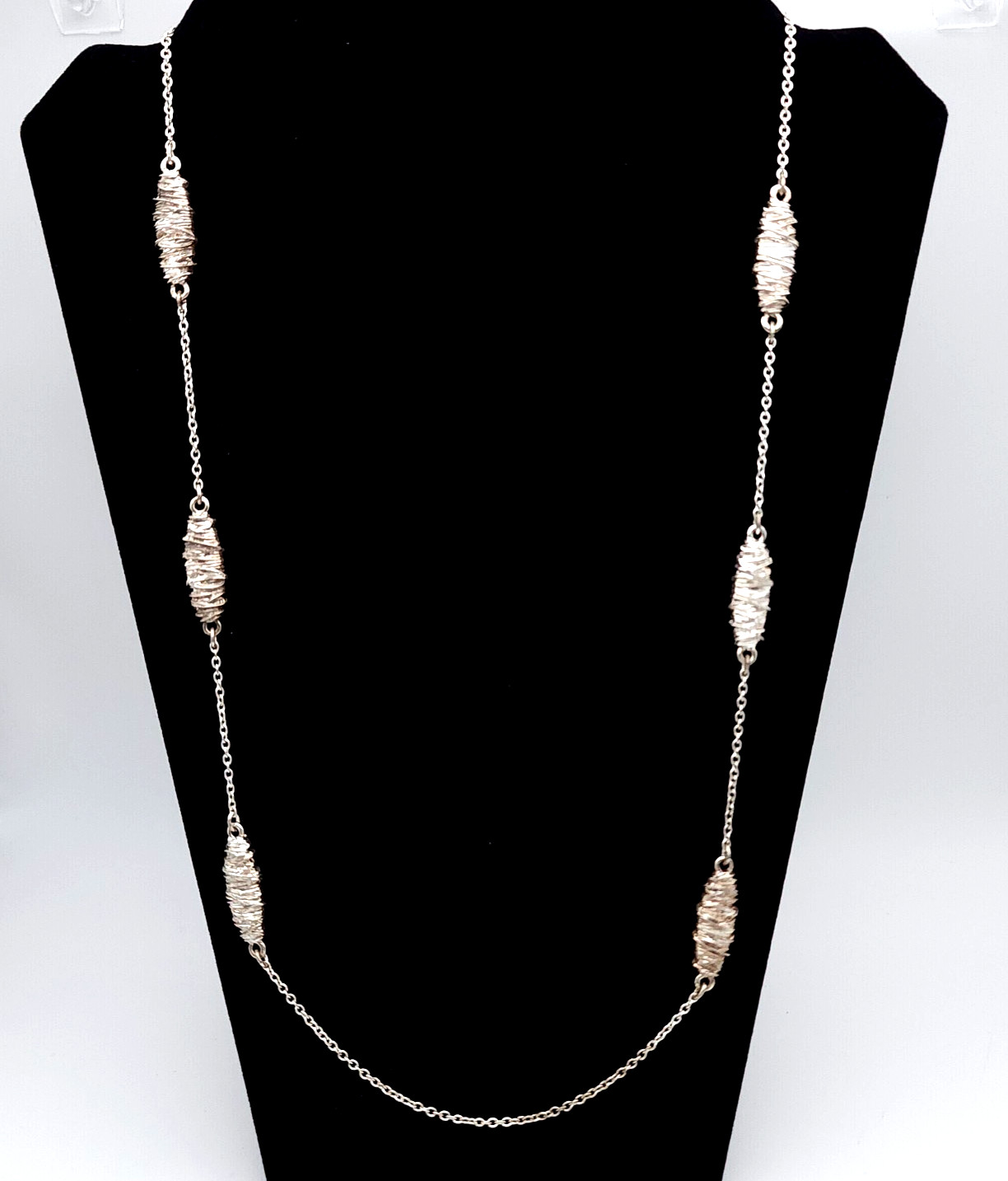 Vintage Bill Blass Station Necklace Silver Plated Wire Wrapped 28in Signed