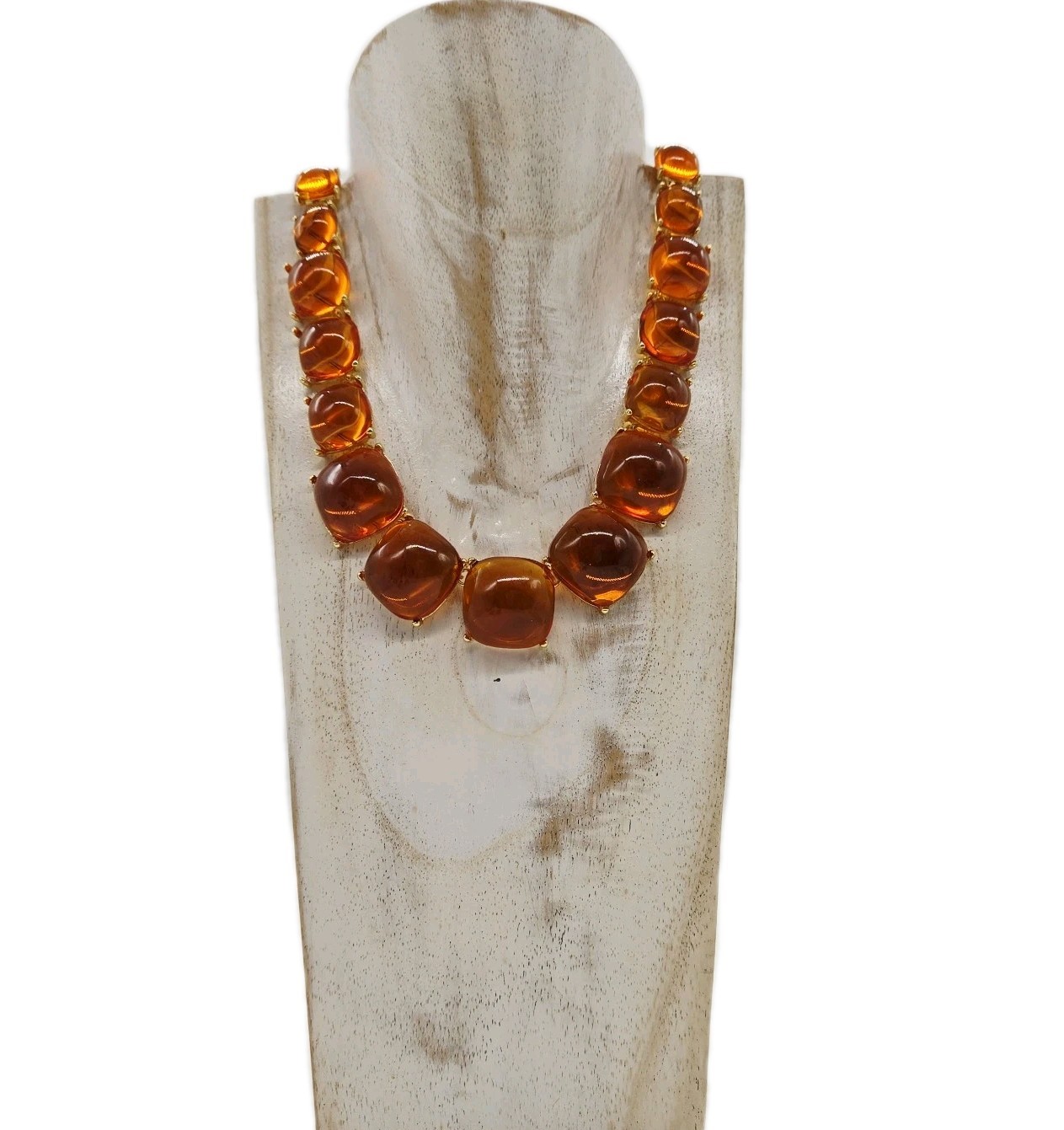 Gripoix Style Necklace Orange Cabochon Gold Tone Graduated Jelly Belly 18.5 in