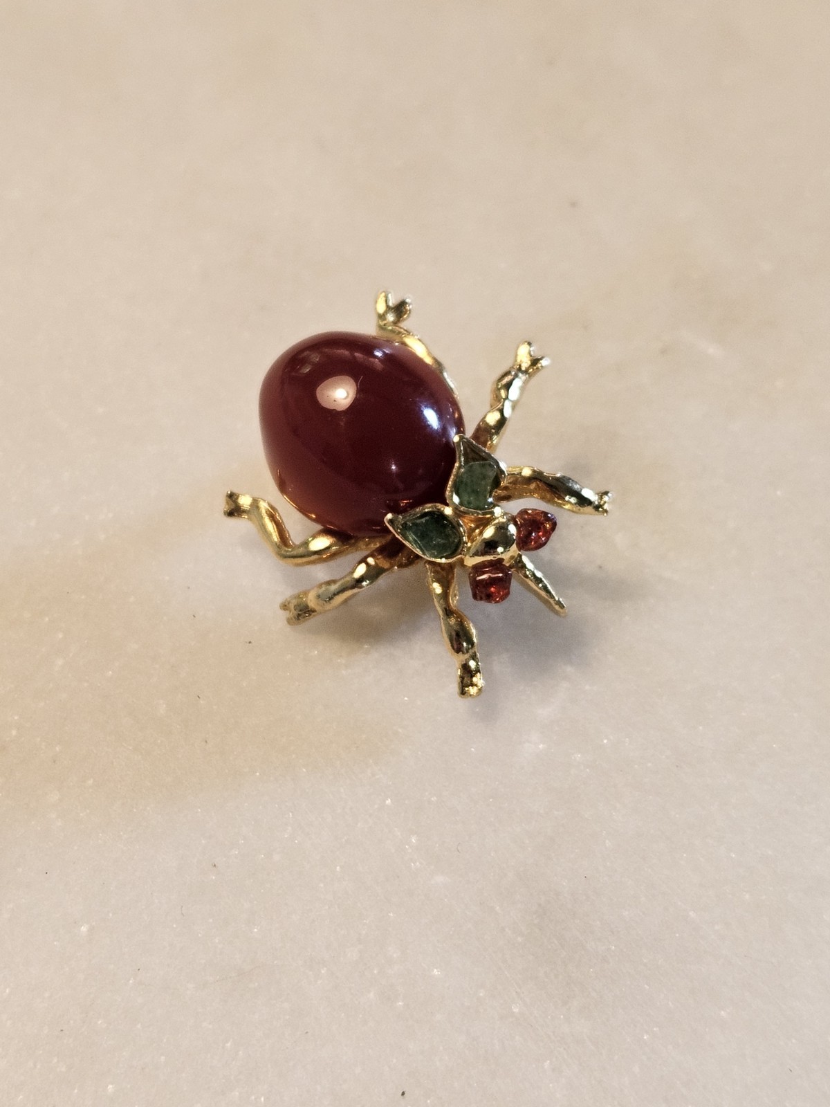 Swoboda Beetle Brooch Red Agate / Carnelian Weevil Jelly Belly Bug