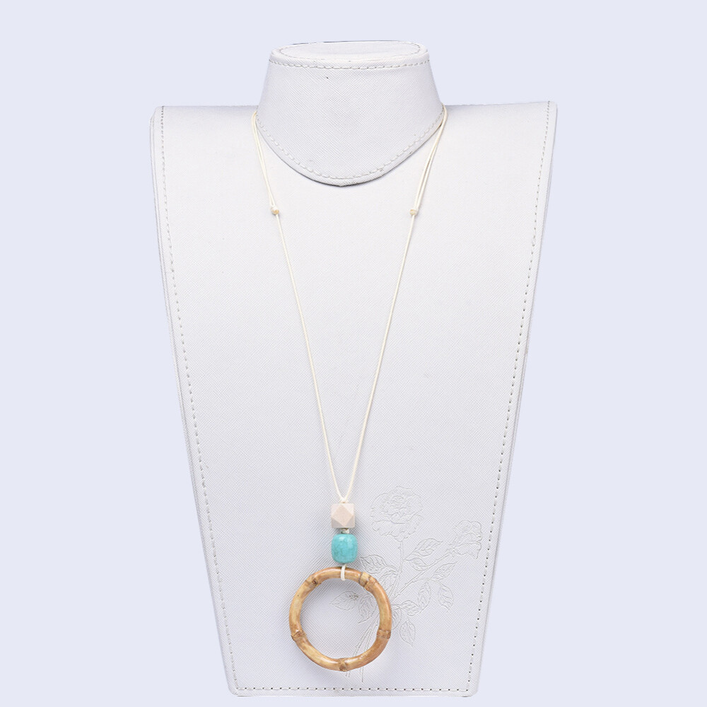 Bamboo Pendants Necklace Earrings Set Waxed Polyester Cord BurlyWood 18″ P759
