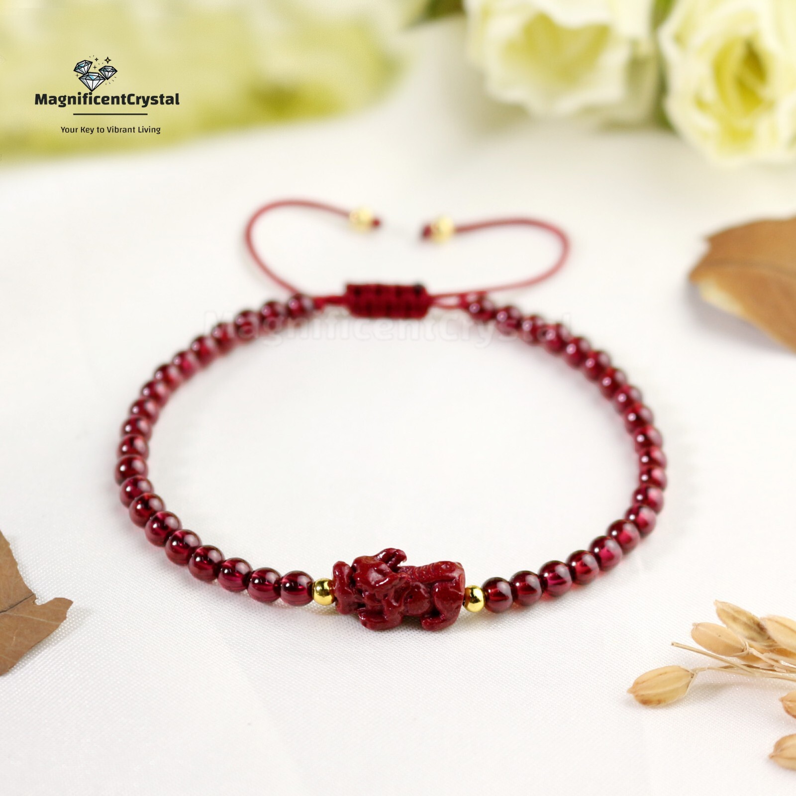 Natural Garnet Pixiu Bracelet Red Gemstone January Birthstone Jewelry Reiki Gift