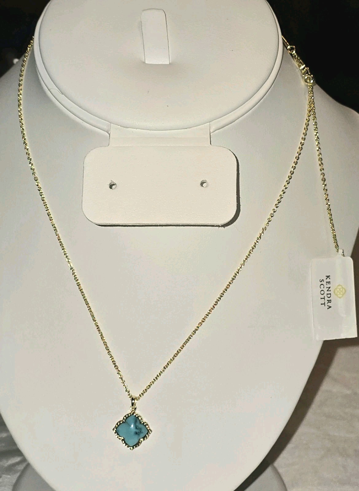 KENDRA SCOTT Mallory Gold Variegated Turquoise Magnesite Pendant 19” Nickelace