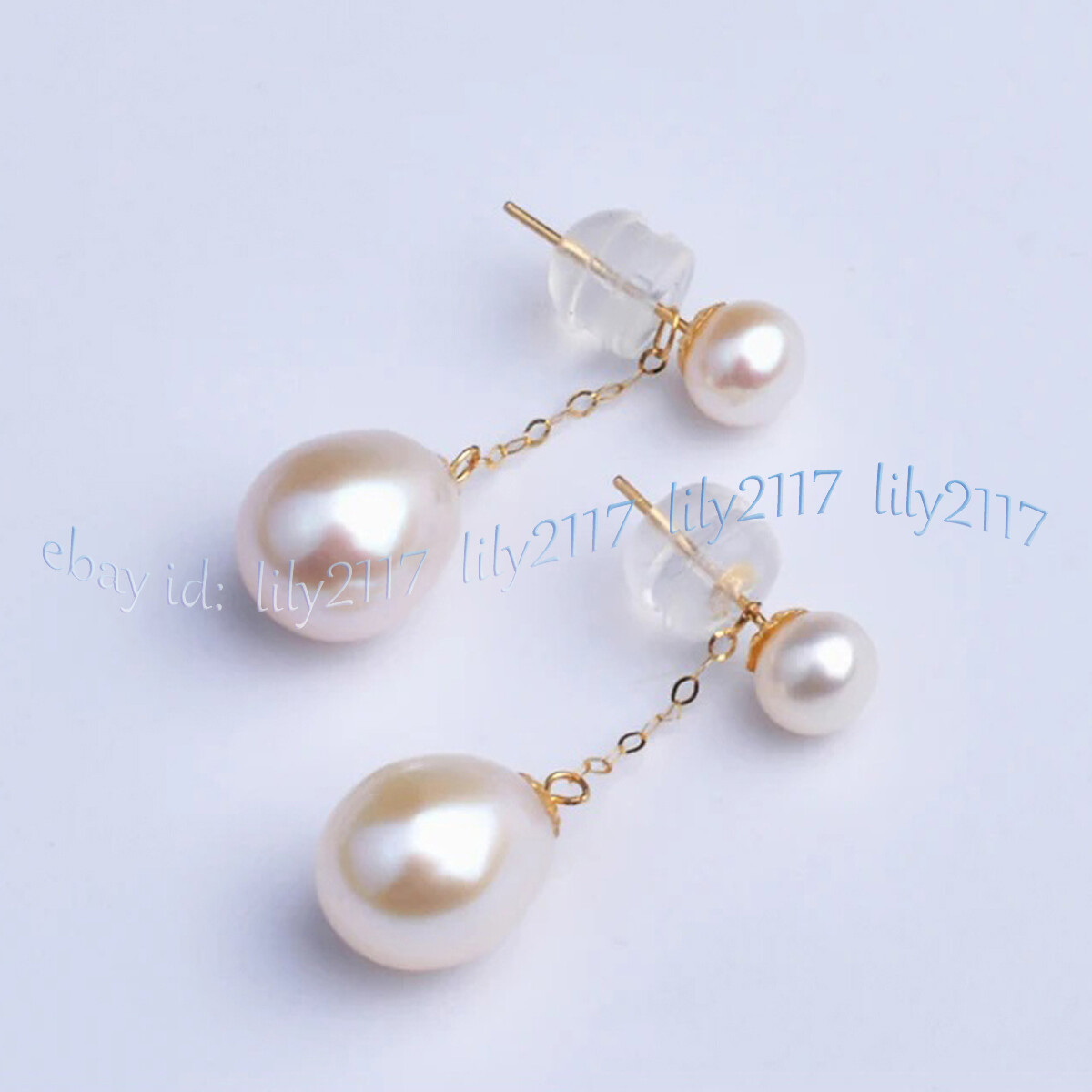 7-8mm Genuine Natural White Freshwater Pearl Drop Pearl Dangle Gold Stud Earring
