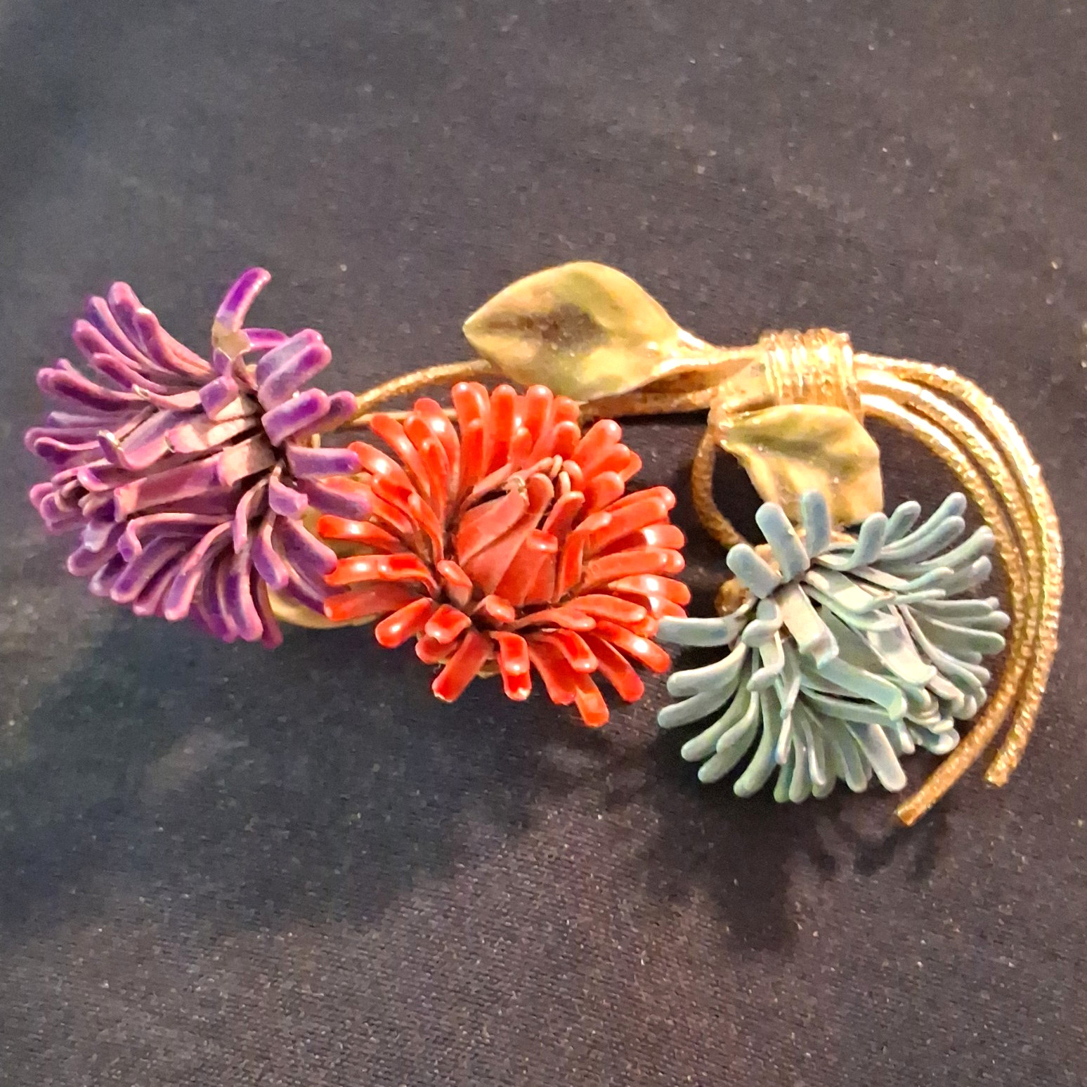 Gold Tone Multicolor Enamel Flower Spray Brooch Pin Floral Flowers & Plants