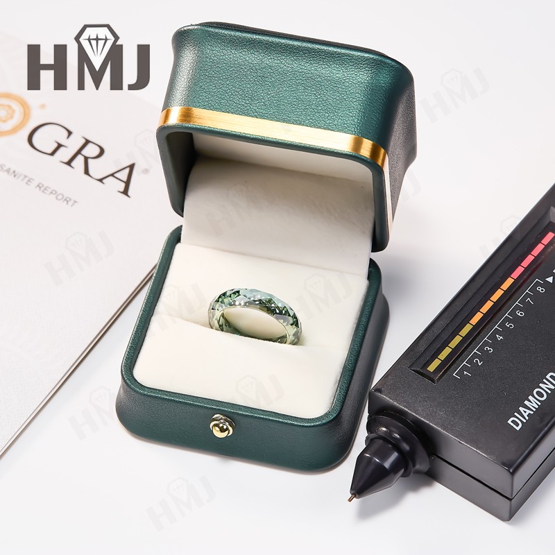 Moissanite Ring VVS1 Champagne Green Round Ring With GRA Jewelry Wedding Charms