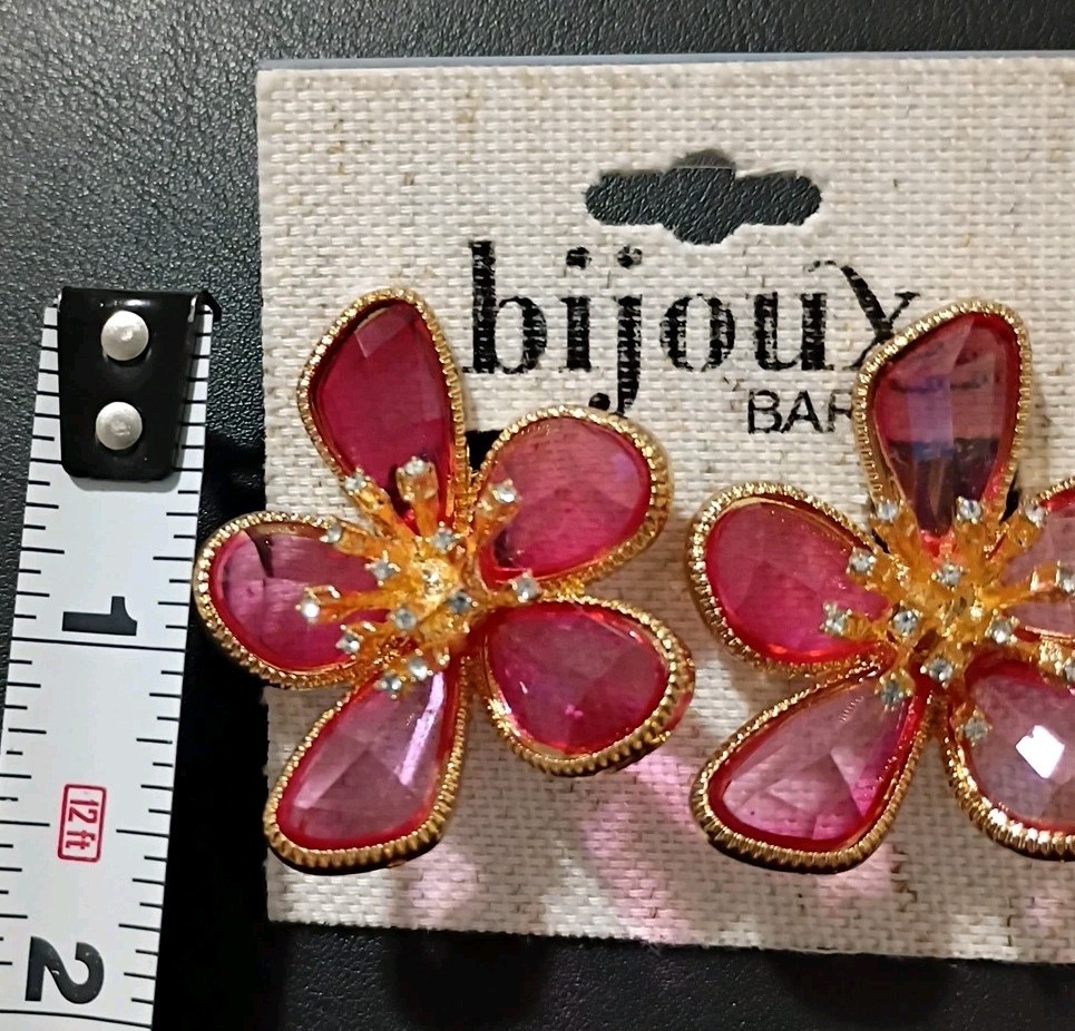 NWT Bijoux Bar Gold Crystal Flowers Exotic Stunning! Large