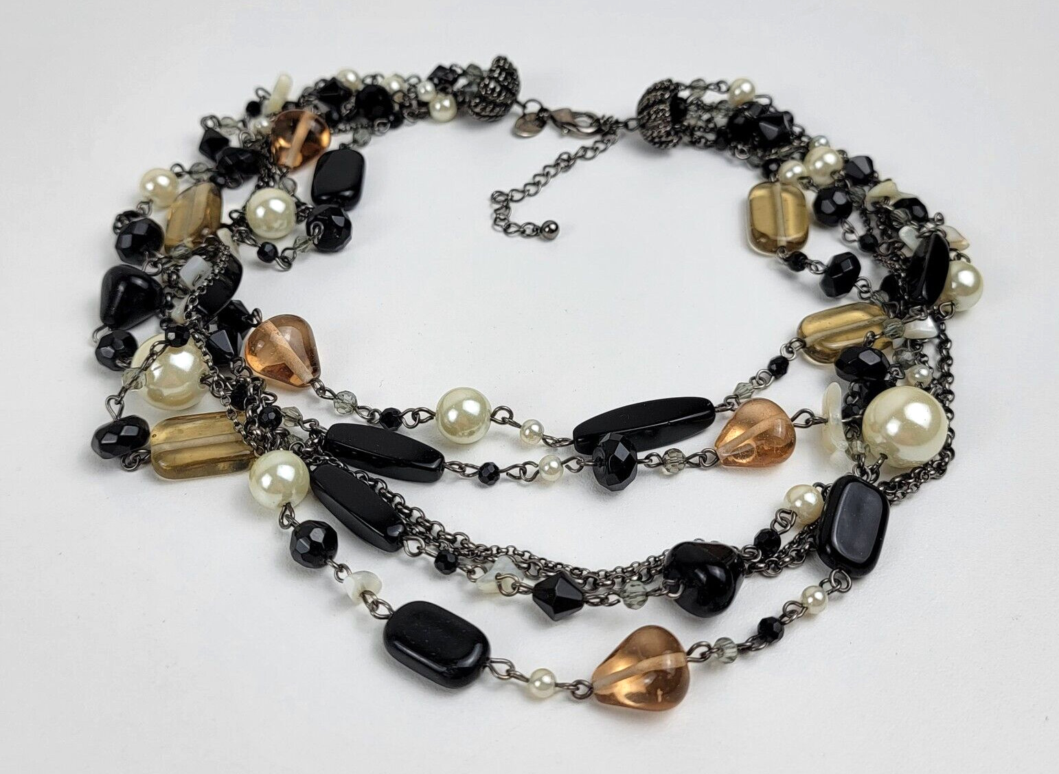 Lia Sophia Silver-Tone Multicolor Bead Charm Layered Necklace 5-Row 20.5 In