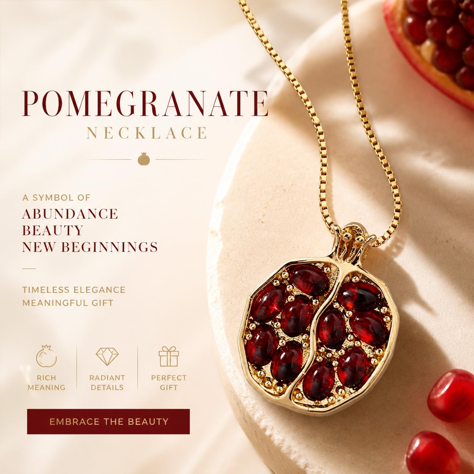 Pomegranate Necklace for , Red Crystal Pomegranate Stone Necklace, Gold Fruit…