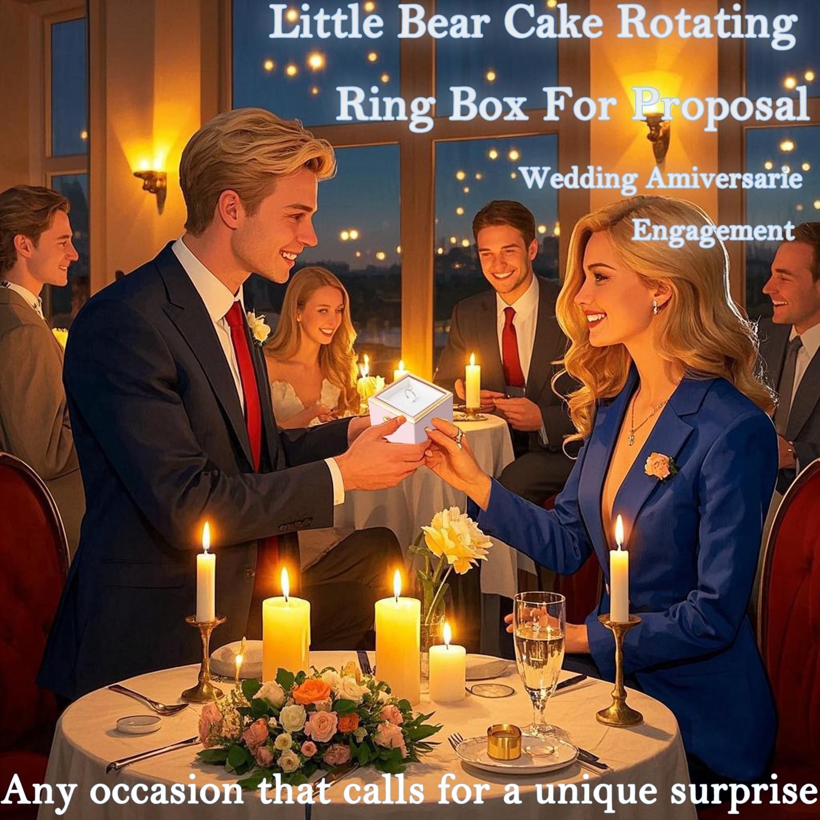 Little Bear Cake Rotating White Ring Box for Proposal, Engagement Ring Box We…