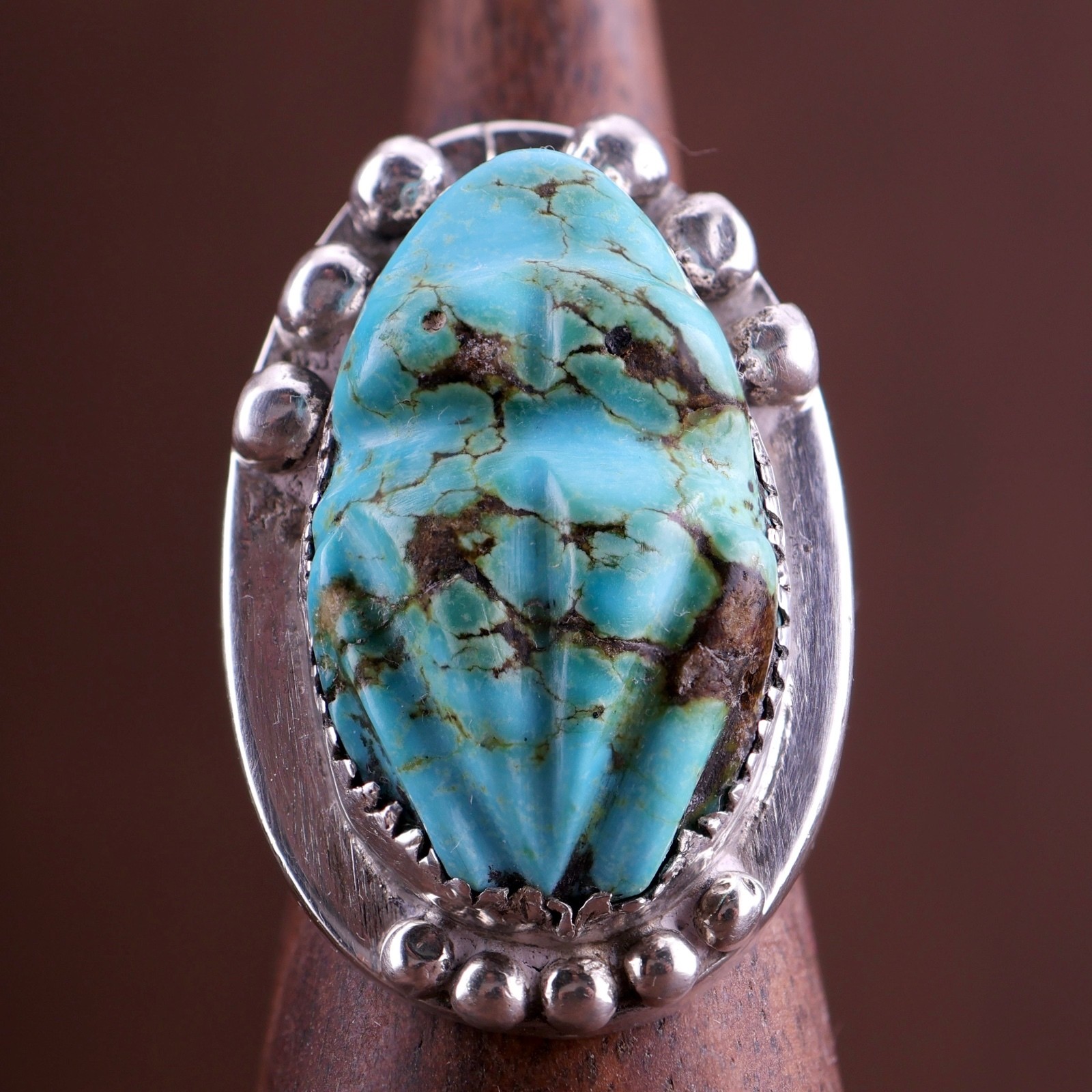 Vintage Zuni Bernard & Alice Homer Carved Turquoise Single Frog Fetish Ring