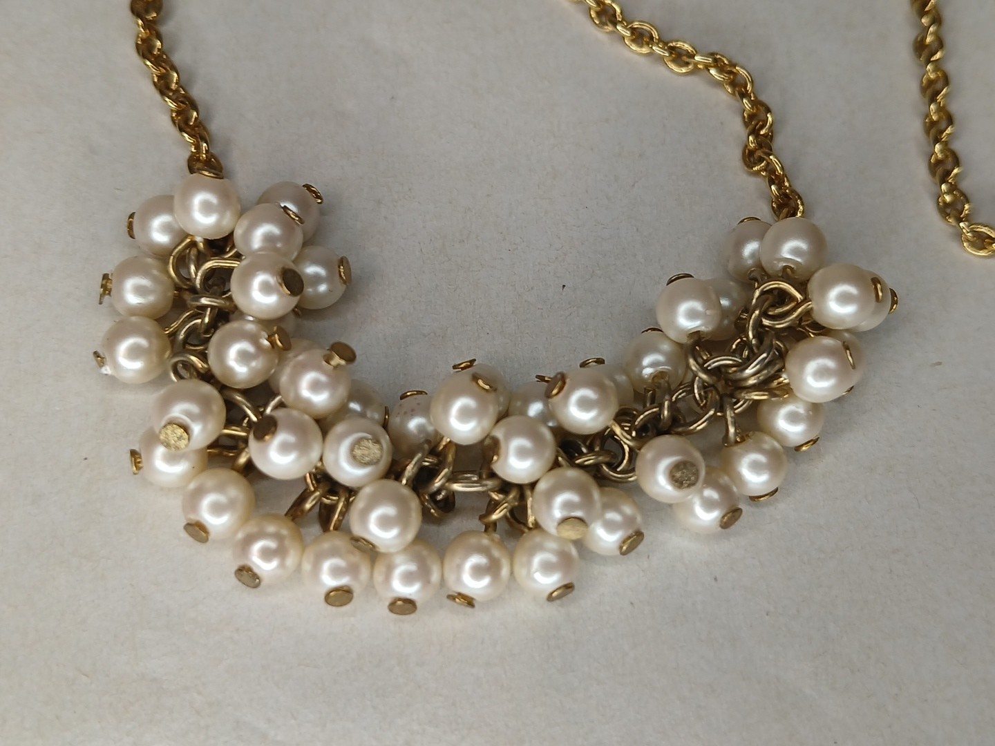 Gold Plated Brass Necklace With Cluster Seed Pearls Bridal Necklace 9.3 Grams