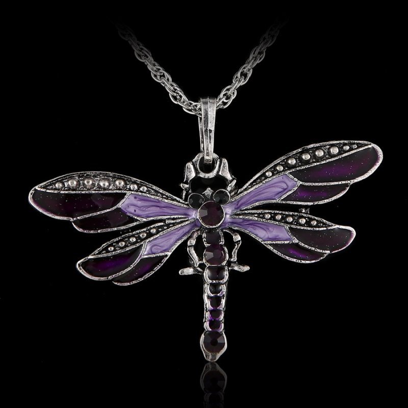 Fashion Women Rhinestone Butterfly Horse Pendant Necklace Sweater Chain Jewelry