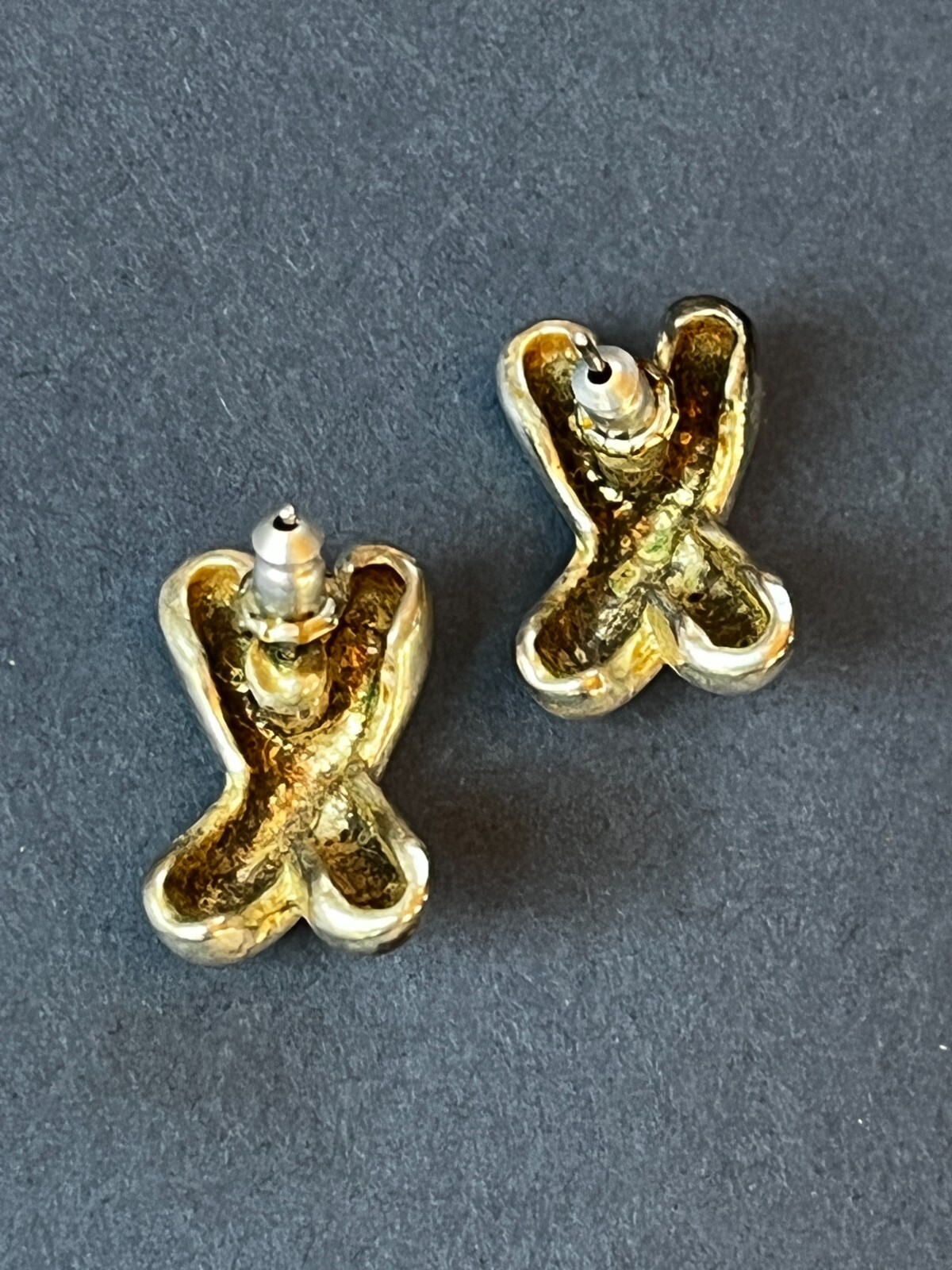 Silvertone Curved X Post Earrings for Pierced Ears – 0.75 x nearly 0.5 inches –