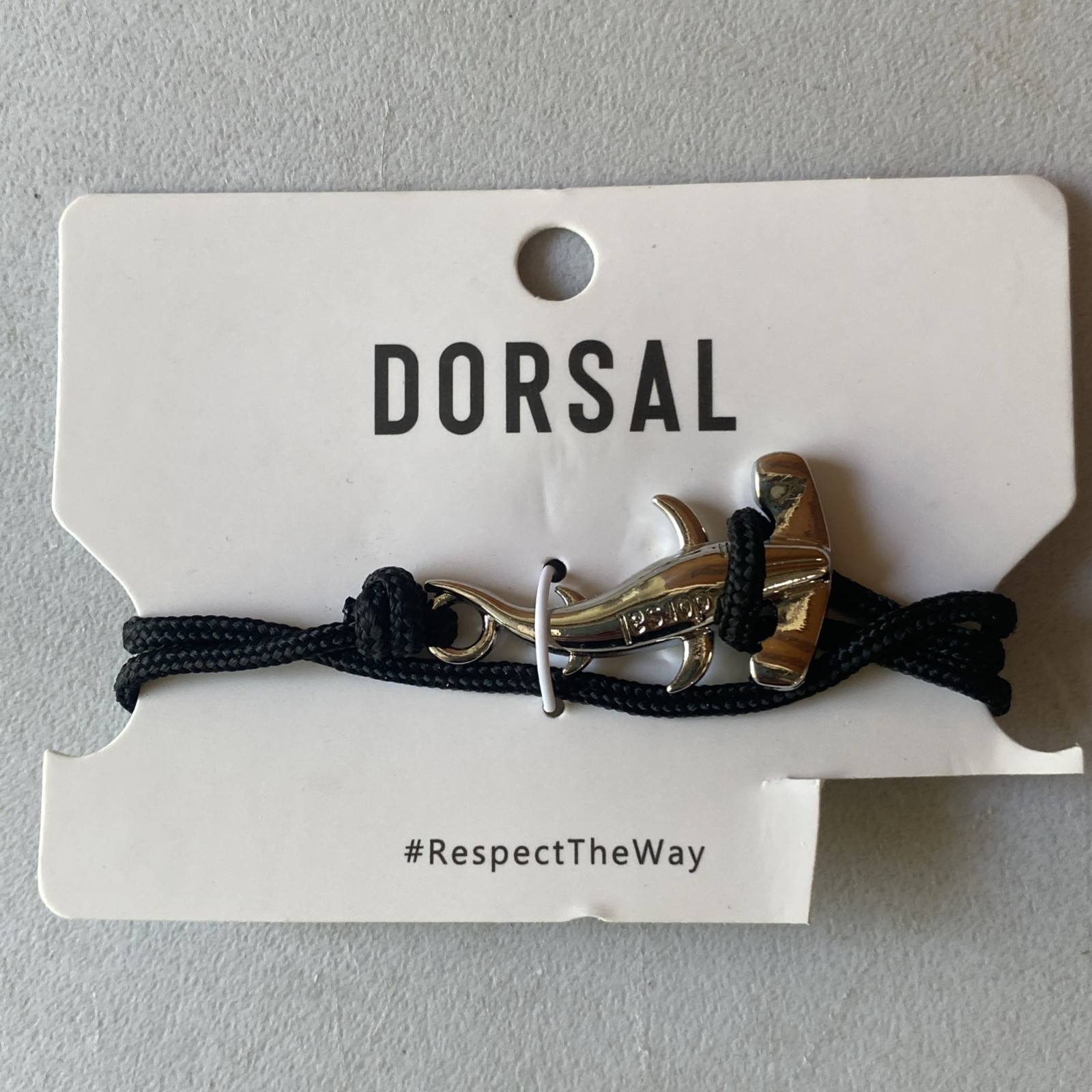 DORSAL Black Cord Silver Tone HAMMERHEAD SHARK Wrap Charm Bracelet NOC Ocean Eco
