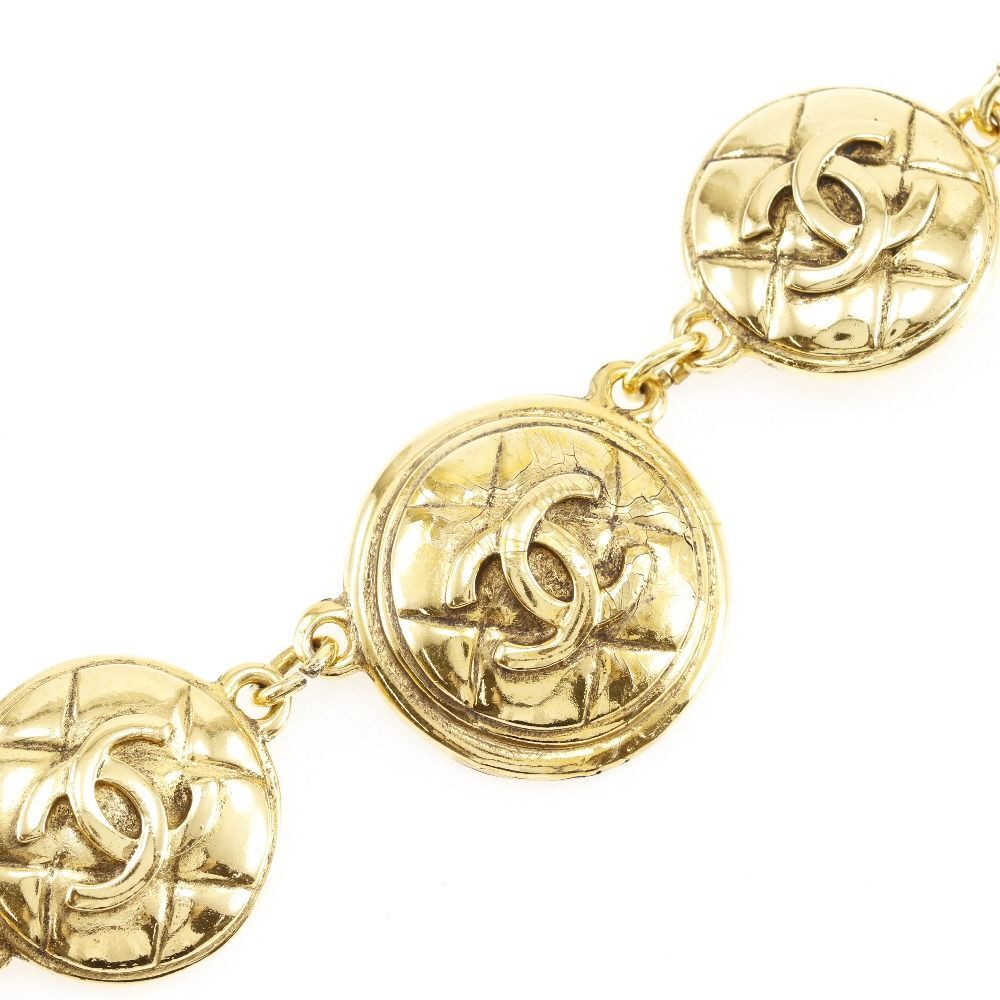 Chanel Coco Mark Quilted Gold Plated Women’s 100g Necklace 40.5cm Chain Auth