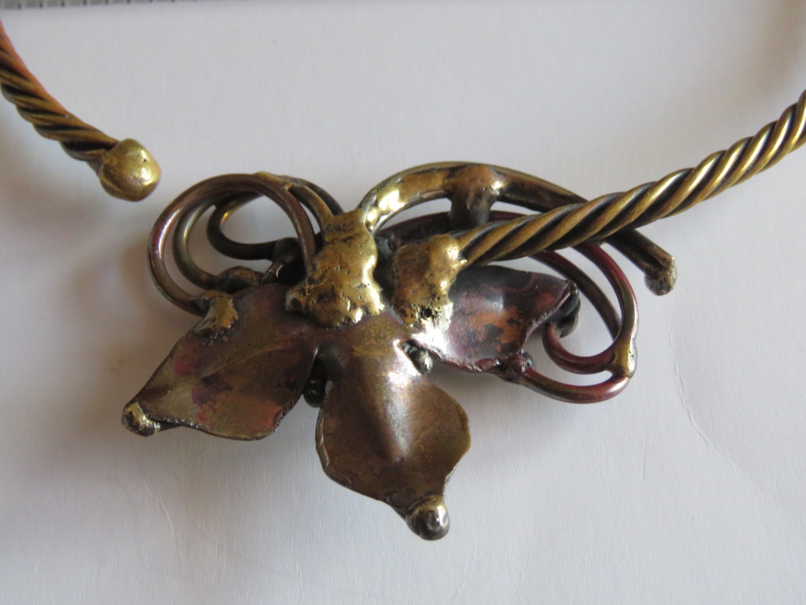 Brutalist Artisan Torque Collar Necklace Asymmetric Floral Centerpiece Vtg