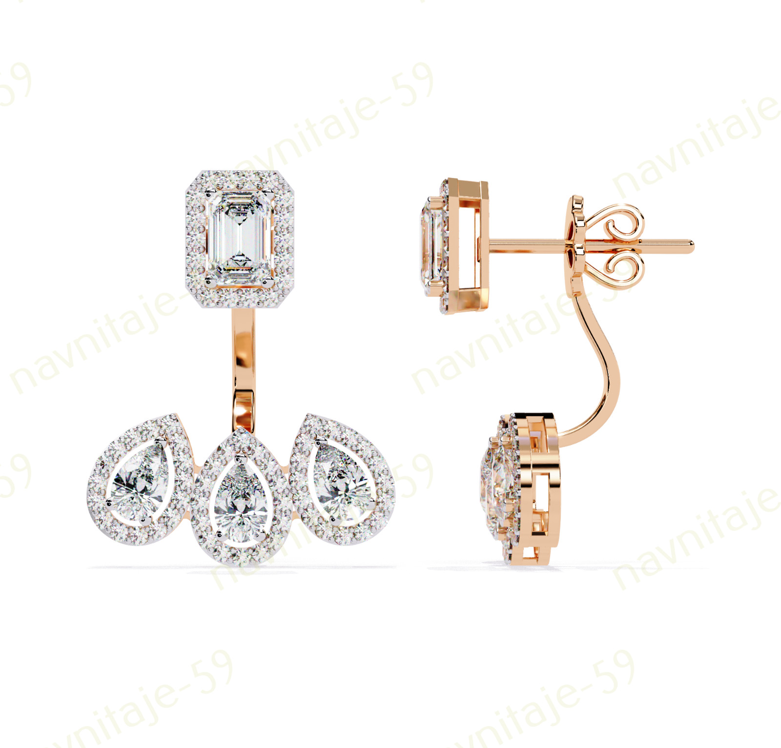925 Silver Simulated Emerald Diamond Ladies Drop Dangle Earring Yellow Plated