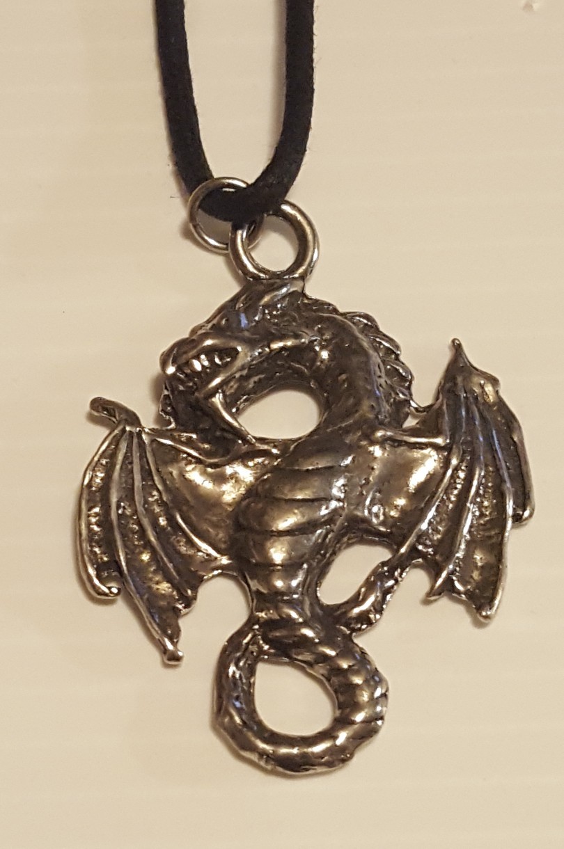 GOTHIC DRAGON Pewter Pendant Charm / 26″ Adjustable Necklace U.S.A.