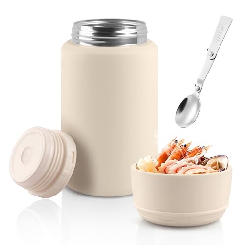 Thermo for Hot & Cold Food, 25oz Insulated Food Jar with Handle White-25oz