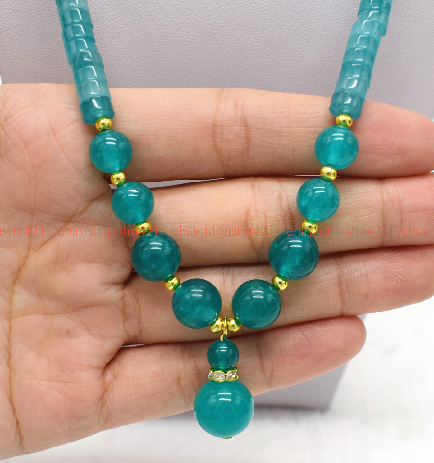 100% Natural 3x6mm Blue Amazonite Rondelle Gems Beads Pendant Necklace 16-28″ AA
