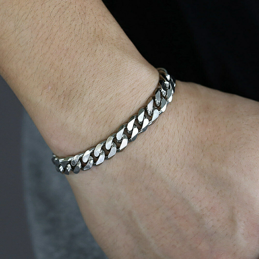 Mens Womens 3/5/7/9/11MM Cuban Curb Bracelet Chain Stainless Steel Multi-sizes