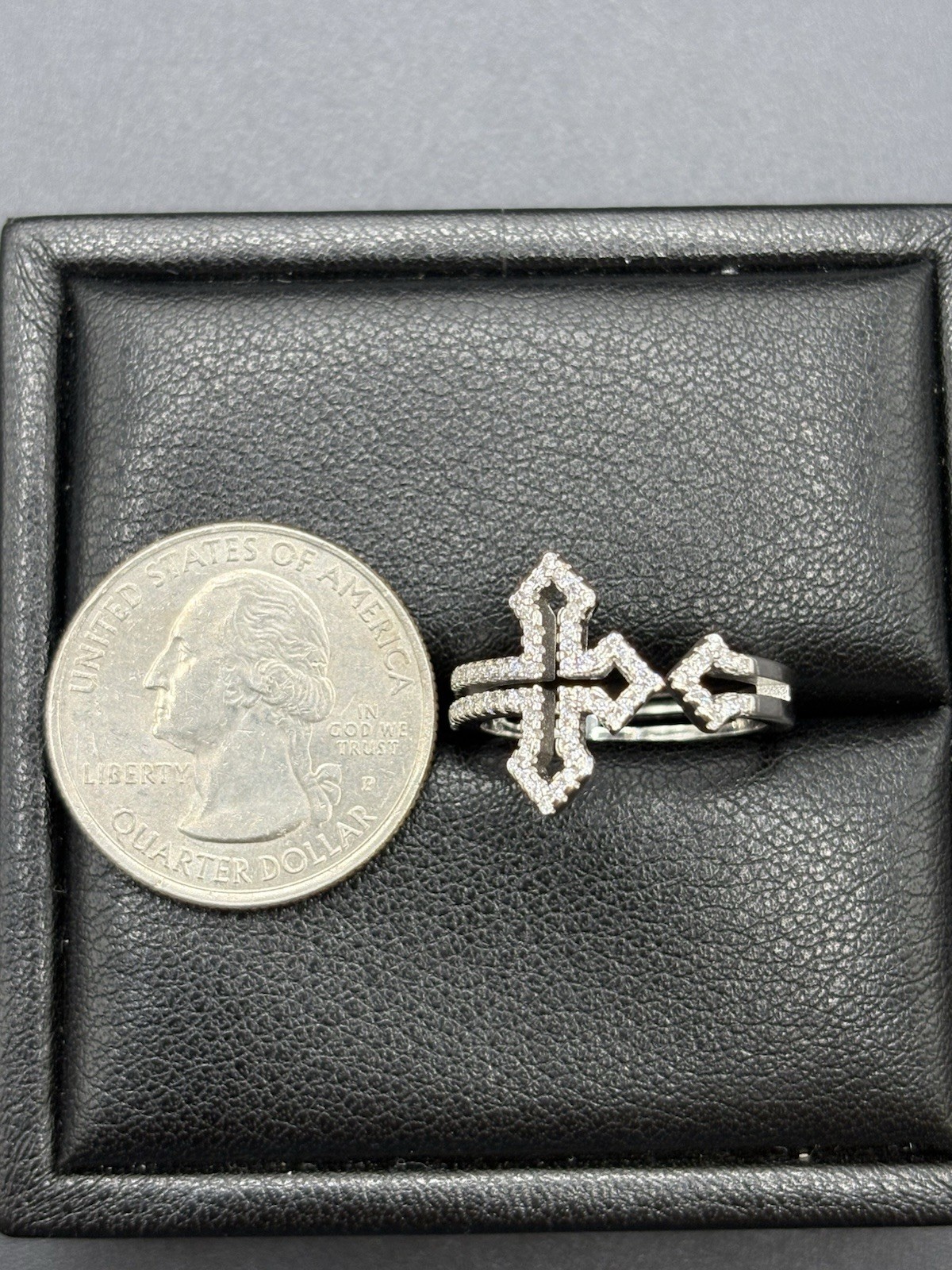 Sterling Silver Cubic Zirconia Open Lateral Cross Ring 3 Grams 925 Size 7 E5