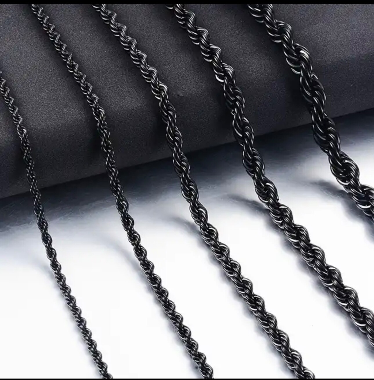 14K Black Gold Plated Stainless Steel 3MM Rope Chain 16” to 30”