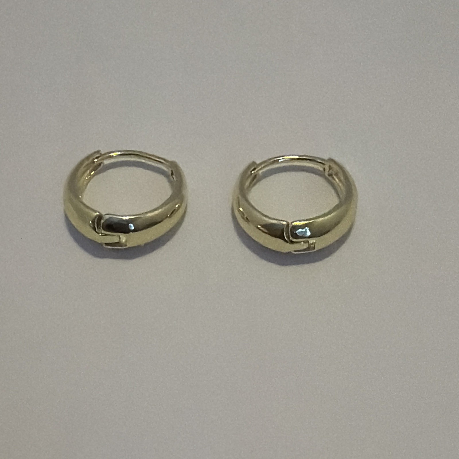 Gold Tone Round Hoop Huggie Earrings Hinged Closure No Stone Metal Lobe Pair