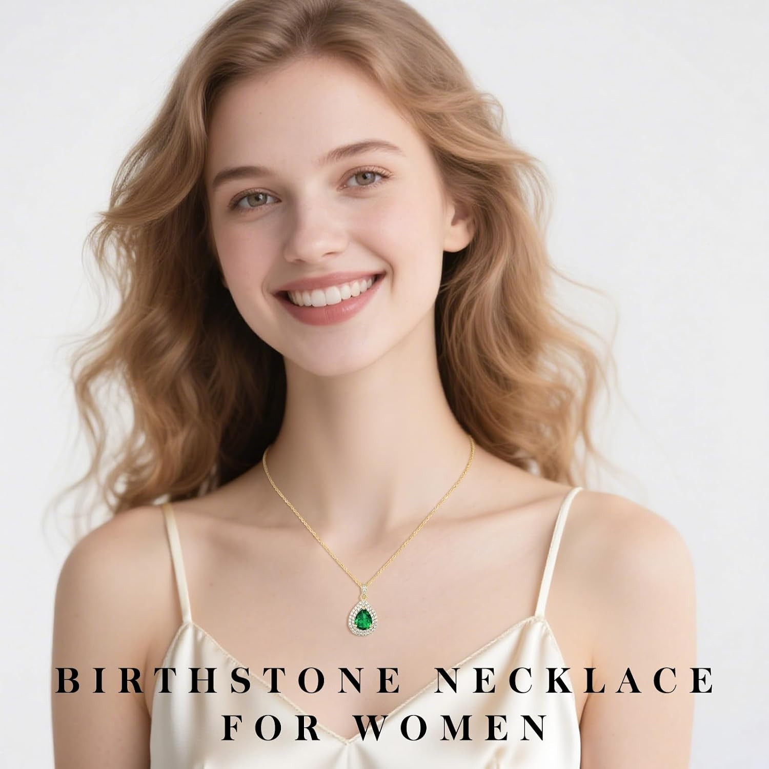 Birthday Gifts for Wife-18K Gold Plated Teardrop Birthstone Necklace- with Light